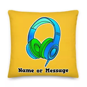 Headphones Pillow. DJ Gaming Cushion. Custom Music Studio Decor P008 - Picture 1 of 6