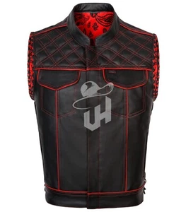 UH Men Motorbike Leather Vests Touring Biker Street Waistcoat Motorcycle Vest - Picture 1 of 6