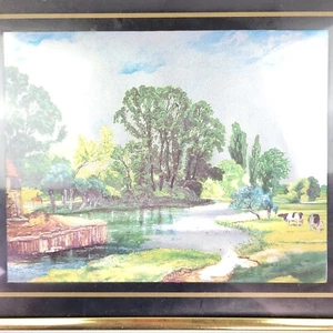 Foil Art Gritmill Pond cows Framed Matted 11x14 - Picture 1 of 7