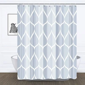 Light Blue Geometric Shower Curtain Quick-Drying Weighted Hem 72x72 Inches - Picture 1 of 7