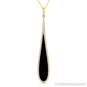 Collar y cadena de ónix negro y diamantes pavimentados de oro amarillo 14 K de 1,00 quilates - Imagen 1 de 2