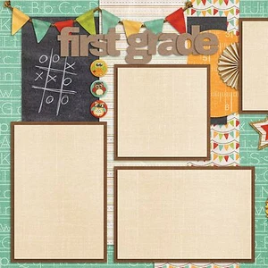 FIRST GRADE -- 2 Premade Scrapbook Pages - EZ Layout 837 - Picture 1 of 3