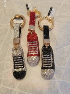 Rhinestone Bling Keyring, Purse Backpack Charm Hightop Shoes 3/Pk Brand New - Picture 1 of 6