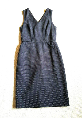 OFF WHITE Abito donna BANANA REPUBLIC nero bianco sporco a pois elasticizzato foderato slvls 0