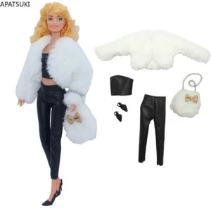 Weiß Kunstfell Mantel Kleidung Set für 11,5 Zoll Puppe Outfit Top Hose Schuhe Tasche 1/6 - Bild 1 von 4