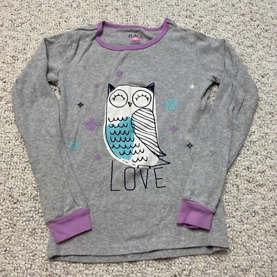The Childrens Place Girls sz S Gray Owl Long Sleeve T-Shirt LOVE - Image 1 of 4