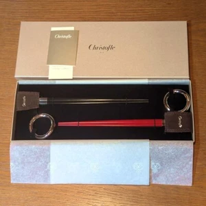 never used Christofle Japanese Chopsticks & rest RED black 2 Pair Set - Picture 1 of 4