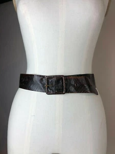 Women's Dark Chocolate Brown Vintage Snake Embossed Leather Belt Size 29 - Picture 1 of 4