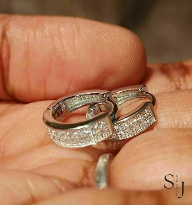 3 CT Round Brilliant Cut Moissanite Hoop Earrings Solid 14K White Gold For Gift - Image 1 of 4