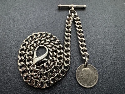 Antique Style Albert Pocket Watch Chain With 1932 Lucky Silver Coin Fob 1 - Image 1 of 4