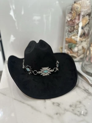 Illuma Black Western Cowboy Hat Turquoise Concho Chain NWT Festival Rodeo Unisex - Image 1 of 4