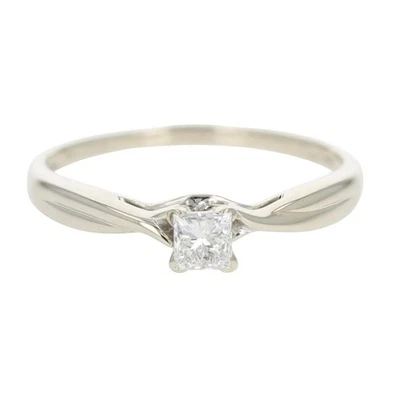 Anillo de compromiso solitario de diamantes talla princesa de 0,31 quilates de oro blanco de 14 k talla 10 Foto 1 de 4