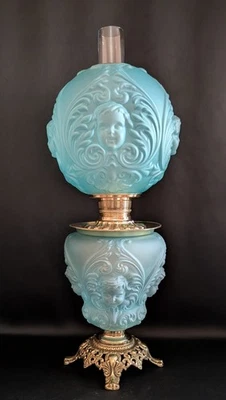Antique GWTW Lamp Consolidated Baby Face Cherub Parlor Kerosene Banquet In Oil  - Image 1 of 4