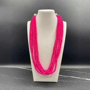 Collar Gargantilla Barbiecore Moda Multi-Hebra Cuentas Madera Teñida Rosa Neón - Imagen 1 de 19