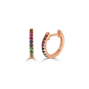 14 Karat Roségold & Regenbogen Saphir Huggie Ohrringe - Bild 1 von 2