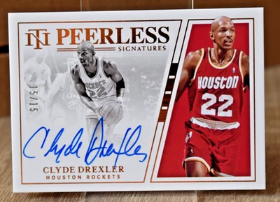 2019-20 Panini National Treasures Peerless Signatures Clyde Drexler /15 - Image 1 of 2