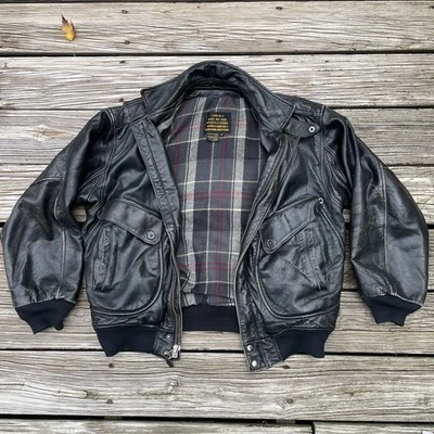 CHAQUETA DE VUELO AVIREX B-7 SPEC NO 3120 DE COLECCIÓN FORRADA DE FRANELA DE CUERO NEGRO PARA HOMBRE Foto 1 de 4