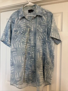 VINTAGE Winchester Men Button Up Shirt 2XLT Blue Western Pearl Snap Dots & Lines - Picture 1 of 3