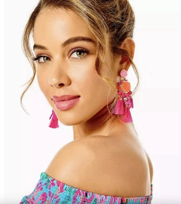 PENDIENTES LILLY PULITZER JUNTO AL AGUA NUEVOS CON ETIQUETAS *CORAL KITSCH* CUENTAS Y BORLAS AGOTADOS Foto 1 de 4