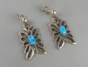 Rose Tsosie Navajo Ohrringe Sandguss Sterlingsilber Türkis Ohrhänger - Bild 1 von 6