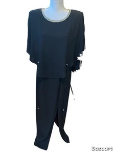 Julian Wilder schwarzes Kleid mit silbernen Perlenakzenten Gr. 8 Seitenreißverschluss Frontschlitz - Bild 1 von 4