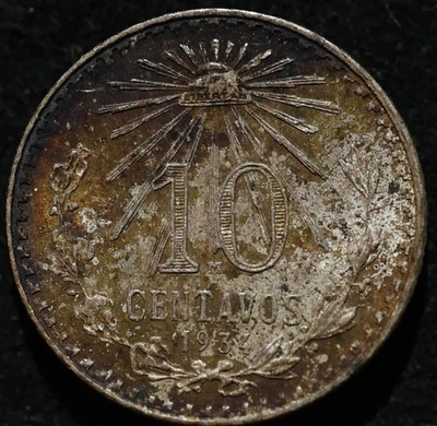 Mexico 10 centavos 1934 old antique silver coin high grade toned  - Image 1 of 2