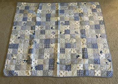 Blue and White Patchwork Blanket with Traditional Patterns - Image 1 of 4