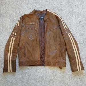 Leather Jacket Men's Size 2XL Biker Motorcycle Vintage Distressed Brown Bomber - Picture 1 of 13