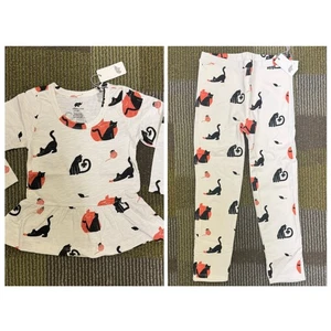 Halloween Black Cats Bundle Peplum Top Leggings Girls Sz 10 Organic Monica Andy - Picture 1 of 16