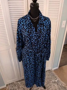 Camisa de vestir Ava & Viv para mujer 3X azul/negro punto globo manga larga Cottage Core - Imagen 1 de 14