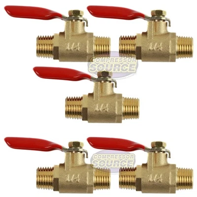 5 Pack 1/4" Male x Male NPT Brass Ball Valve Moisture Air Tank Drain Shut Off - Image 1 of 4