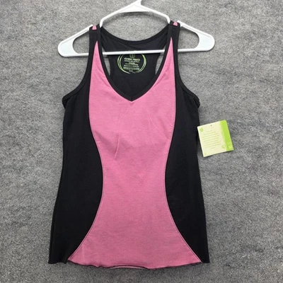 Green Apple Tank Top Womens Medium Pink Black Bamboo Racerback Athletic Gym - Image 1 of 4