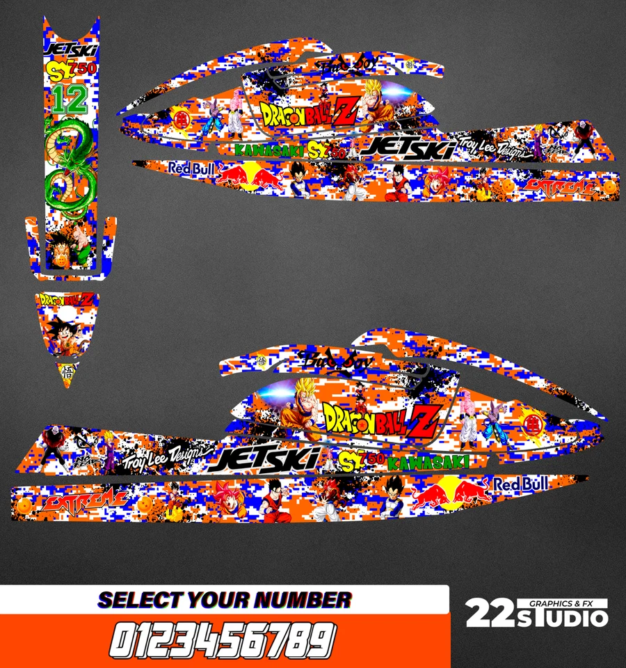 Jet Ski Graphics Kit Decals Wrap For Kawasaki 750 SX 1992-1998 stickers - Image 1 of 1