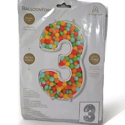 Anagram Ballon Formz Number 3 (Three) Silver Foil Balloon Birthday Party Decor - Image 1 of 4