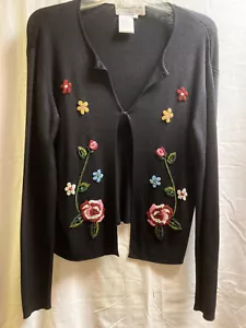 Joseph A 100 % Seide schwarze Jacke wunderschön Perlen Blumenmuster Größe L hervorragender Zustand - Bild 1 von 11