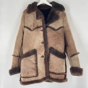 VTG Rugged Real Sheepskin Shearling Fur Jacket Coat Marlboro Man Napa Schott 38 - Picture 1 of 12