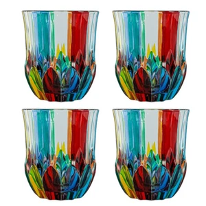 Set of Four 4 Murano Glass Drinking Artisan Tumblers Multi Red Blue Handmade - Picture 1 of 6