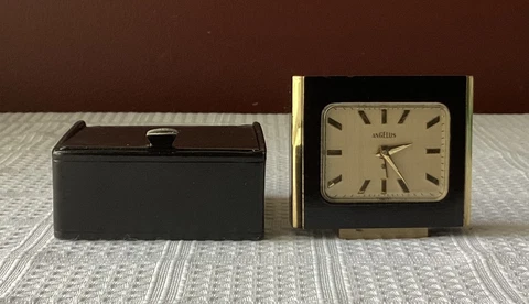Vintage Angelus Swiss Mechanical Travel Clock With Case, Functional Cover