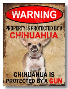 Metal sign Warning Property is Protected by a Chihuahua 9x12 inch Tin Sign - Picture 1 of 2