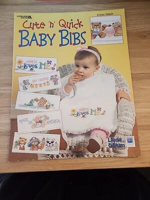 Leisure Arts CUTE 'N' QUICK BABY BIBS Cross Stitch Patterns & Instructions VTG - Image 1 of 2