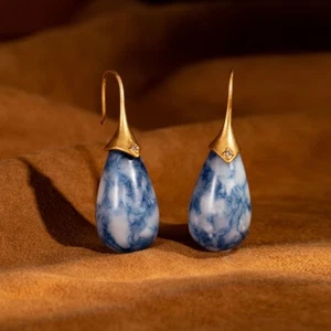 Vintage Natural Stone Teardrop Earrings -Perfect Birthday Gift for Her - Picture 1 of 5