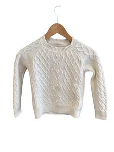 Crewcuts Girls Cable Knit Sweater Ivory Cotton Hearts Design Size M (8-9) - Picture 1 of 8