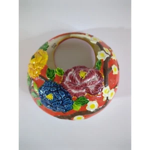antique japanese majolica style orange hanging planter basket - Picture 1 of 6
