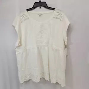 Lucky Brand Size XXL Embroidered Peplum Tee Women's Cream - Picture 1 of 11