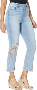DG2 Diane Gilman Neon Embroidered Flare Crop Jean Chambray 16W Tall NEW (1184) - Picture 1 of 4