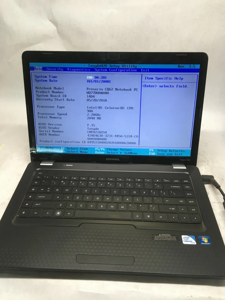 HP Presario CQ62-219WM 15" [AS IS/FOR PARTS] Intel Celeron  1.9 GHz - Image 1 of 4