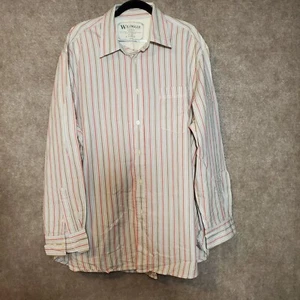 WRANGLER JEANS CO. MEN'S XL Beige Rust Striped Shirt Cotton Long Sleeve Vintage - Picture 1 of 8