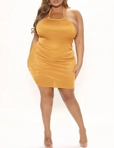Fashion nova women’s Make A Wish Slinky Mini Dress - Mustard size  2X Stretch - Picture 1 of 10