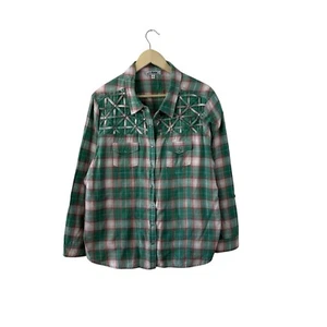 Back In The Saddle 1X Camisa a Presión Perla Western Tachuelas a Cuadros Pestañas Enrollables Para Mujer - Imagen 1 de 15