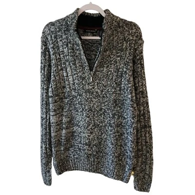 Michael Brandon Sweater Mens Large Black & White  1/4 Zip Knit Pullover Mock Nec - Image 1 of 4